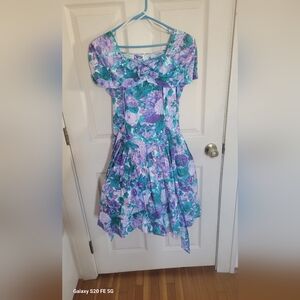 Vintage 1992 Jodi Michaels Floral Spring Cotton Dress With Tie Size 7/8